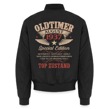 89. Geburtstag Mann Oldtimer 1937 August - Unisex Bomberjacke - Schwarz - Hinten - AI Model Male 185 light (185cm)