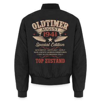 85. Geburtstag Geschenk Mann Oldtimer 1941 August - Unisex Bomberjacke - Schwarz - Hinten - AI Model Male 185 light (185cm)