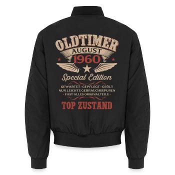 66. Geburtstag Geschenk Mann Oldtimer 1960 August - Unisex Bomberjacke - Schwarz - Hinten - AI Model Male 185 light (185cm)