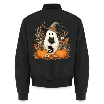Halloween, Ghost, Black Cat - Unisex Bomber Jacket - black - Back - AI Model Male 185 light (185cm)