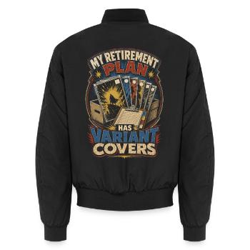 Comic Collector Retirement Plan Has Variant Covers - Unisex Bomber Jacket - black - Back - AI Model Male 185 light (185cm)