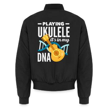 Funny Ukulele Designs and Sayings - Unisex Bomber Jacket - black - Back - AI Model Male 185 light (185cm)