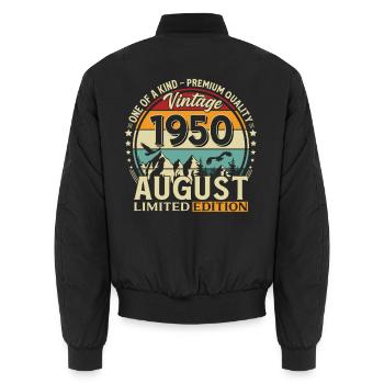 Cadeau du 76e anniversaire Mari Original 1950 août - Bomber unisexe - noir - Dos - AI Model Male 185 light (185cm)