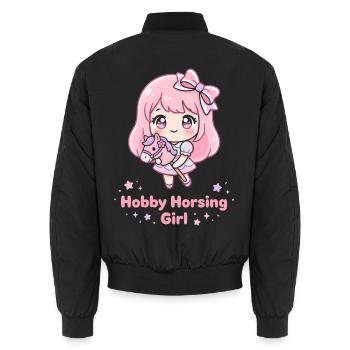 Hobby Horsing Girl Kawaii Horse - Unisex Bomber Jacket - black - Back - AI Model Male 185 light (185cm)