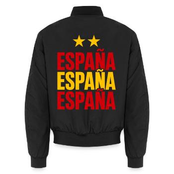 Spanien Schriftzug in Nationalfarben - Unisex Bomberjacke - Schwarz - Hinten - AI Model Male 185 light (185cm)