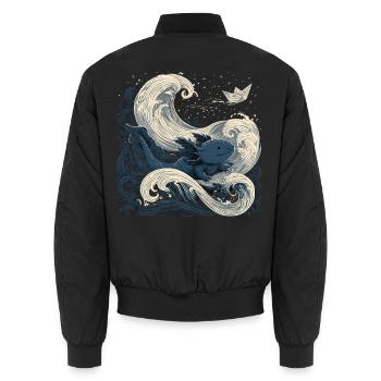 Axolotl Wellen Ozean Meeresfantasie - Unisex Bomberjacke - Schwarz - Hinten - AI Model Male 185 light (185cm)