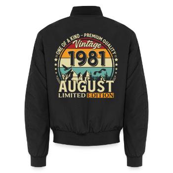 45. Geburtstag Geschenk Mann Original 1981 August - Unisex Bomberjacke - Schwarz - Hinten - AI Model Male 185 light (185cm)
