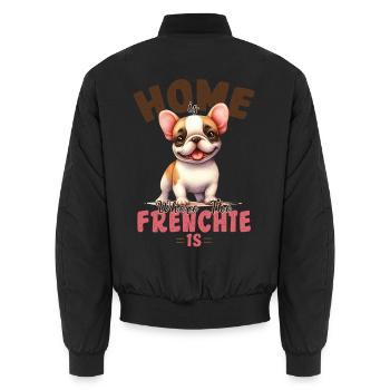 French Bulldog Home Is Where Frenchie Is Merch - Unisex Bomber Jacket - black - Back - AI Model Male 185 light (185cm)