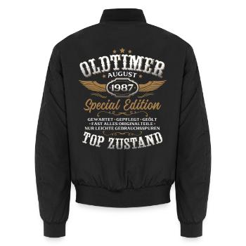 39. Geburtstag Geschenk Mann Oldtimer August 1987 - Unisex Bomberjacke - Schwarz - Hinten - AI Model Male 185 light (185cm)
