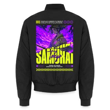 Tokyo Samurai Girl: Purple Flame Aesthetics - Unisex Bomberjacke - Schwarz - Hinten - AI Model Male 185 light (185cm)