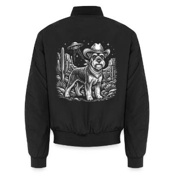 Cowboy-Schnauzer-UFO-Alien-Hunde-Humor - Unisex Bomberjacke - Schwarz - Hinten - AI Model Male 185 light (185cm)