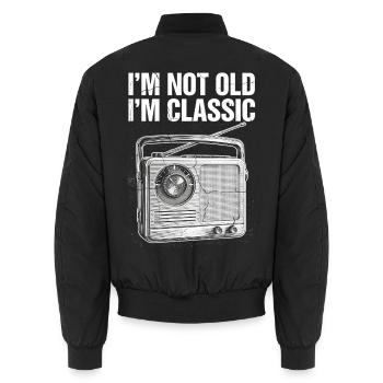 Nicht alt, ich bin Klassiker: Vintage Radio - Unisex Bomberjacke - Schwarz - Hinten - AI Model Male 185 light (185cm)