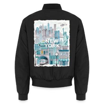 New York City Watercolor Skyline - Unisex Bomberjacke - Schwarz - Hinten - AI Model Male 185 light (185cm)