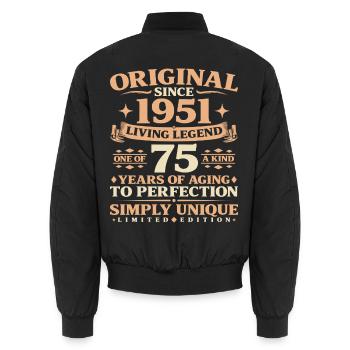 Baujahr 1951 Geburtstag 75 Jahre Vintage - Unisex Bomberjacke - Schwarz - Hinten - AI Model Male 185 light (185cm)
