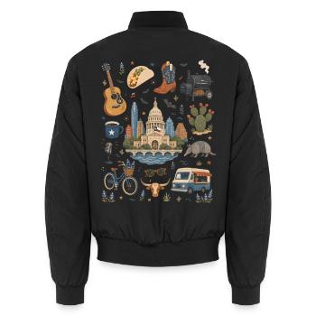 Austin | Live Music, Tacos & Texas Feeling - Unisex Bomber Jacket - black - Back - AI Model Male 185 light (185cm)