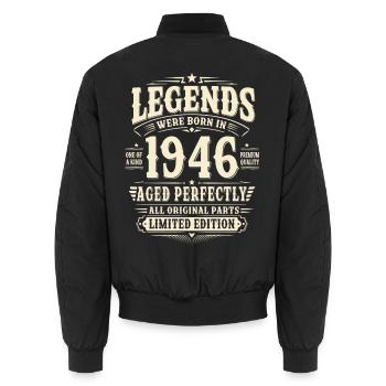 80. Geburtstag Geschenk Mann 1946 Vintage Retro - Unisex Bomberjacke - Schwarz - Hinten - AI Model Male 185 light (185cm)