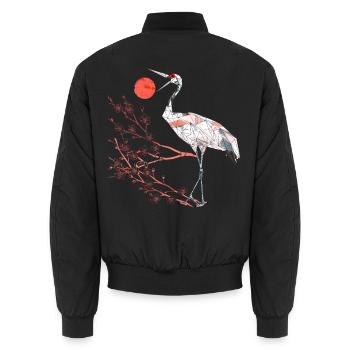 Geometrischer Reiher mit Kirschblüten - Unisex Bomberjacke - Schwarz - Hinten - AI Model Male 185 light (185cm)