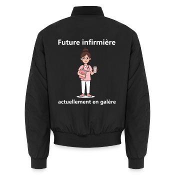 Étudiante Infirmière Épuisée - Cadeau Humour IFSI  - Bomber unisexe - noir - Dos - AI Model Male 185 light (185cm)