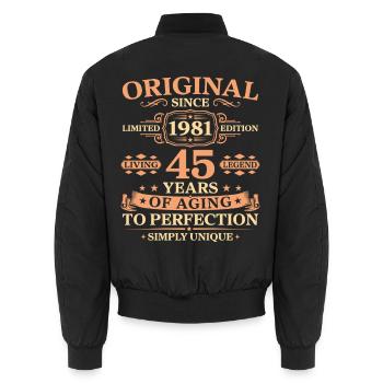 Original since 1981 Birthday 45 Years - Unisex Bomberjacke - Schwarz - Hinten - AI Model Male 185 light (185cm)