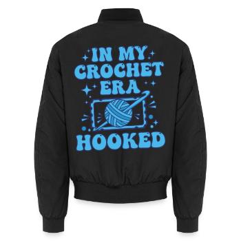 In meiner Häkelzeit habe ich lustiges Häkelgarn für Liebhaber gehäkelt - Unisex Bomberjacke - Schwarz - Hinten - AI Model Male 185 light (185cm)