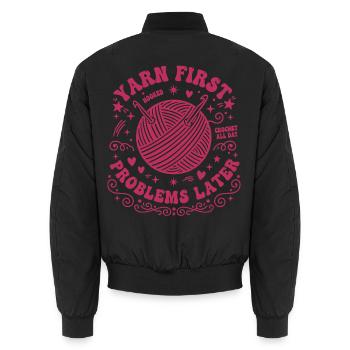 Garn Erste Probleme Später Häkeln Den ganzen Tag Häkeln - Unisex Bomberjacke - Schwarz - Hinten - AI Model Male 185 light (185cm)