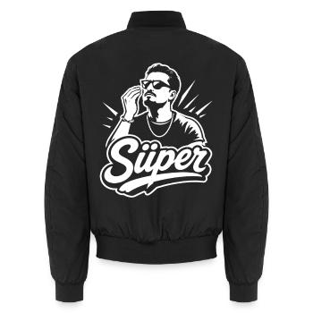 Süper Script Wordmark Youth Word - Unisex Bomber Jacket - black - Back - AI Model Male 185 light (185cm)
