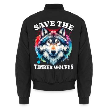 Grauwolf Save Timber Wolf - Unisex Bomberjacke - Schwarz - Hinten - AI Model Male 185 light (185cm)