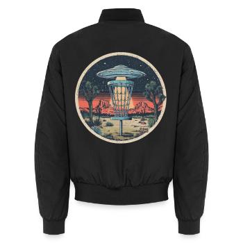 Disc Golf Scheiben UFO Retro Vintage Wüste Korb - Unisex Bomberjacke - Schwarz - Hinten - AI Model Male 185 light (185cm)