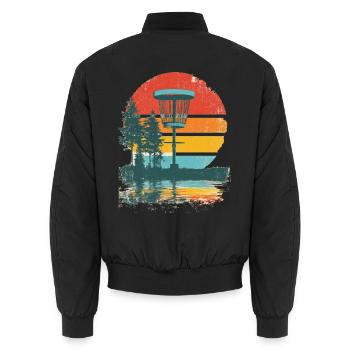 Disc Golf Putter Korb Retro Vintage Sonnenuntergan - Unisex Bomberjacke - Schwarz - Hinten - AI Model Male 185 light (185cm)