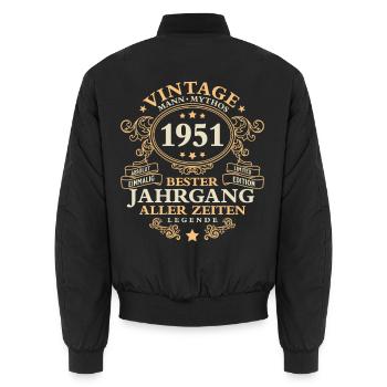 Vintage 1951 Jahrgang Mann 75. Geburtstag - Unisex Bomberjacke - Schwarz - Hinten - AI Model Male 185 light (185cm)