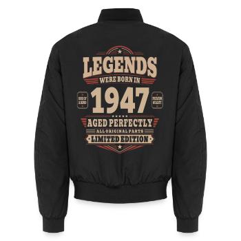 79th Birthday Gift Husband 1947 Vintage Retro - Unisex Bomber Jacket - black - Back - AI Model Male 185 light (185cm)