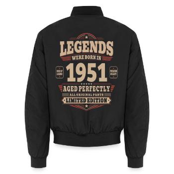 75th Birthday Gift Husband 1951 Vintage Retro - Unisex Bomber Jacket - black - Back - AI Model Male 185 light (185cm)