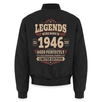 80th Birthday Gift Husband 1946 Vintage Retro - Unisex Bomber Jacket - black - Back - AI Model Male 185 light (185cm)
