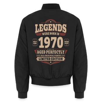 56th Birthday Gift Husband 1970's Vintage Retro - Unisex Bomber Jacket - black - Back - AI Model Male 185 light (185cm)