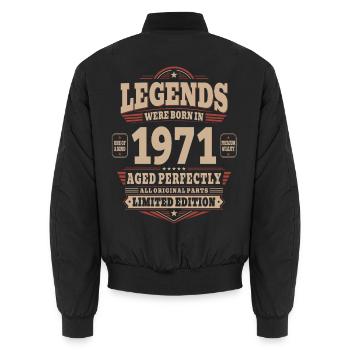55th Birthday Gift Husband 1971 Vintage Retro - Unisex Bomber Jacket - black - Back - AI Model Male 185 light (185cm)
