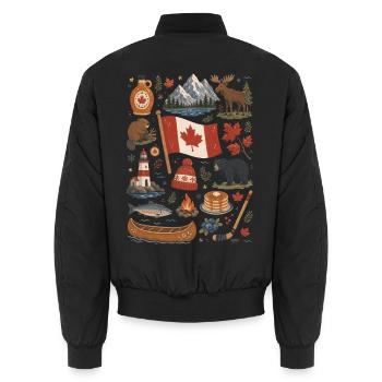 Canada | Maple, Wilderness & Adventure - Unisex Bomber Jacket - black - Back - AI Model Male 185 light (185cm)