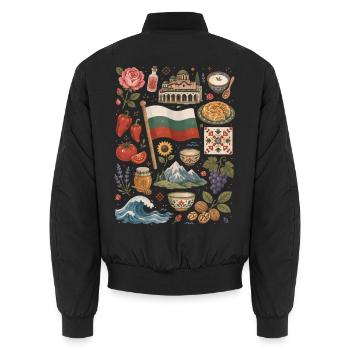 Bulgarien | Berge, Rosen & Heimatliebe - Unisex Bomberjacke - Schwarz - Hinten - AI Model Male 185 light (185cm)
