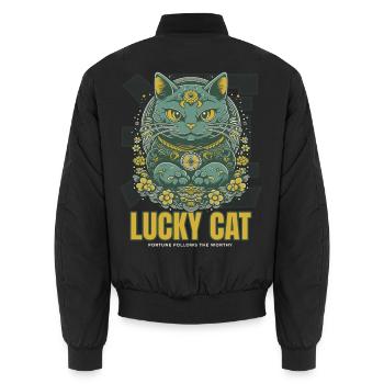 Lucky Cat Glückskatze Maneki Neko Jade - Unisex Bomber Jacket - black - Back - AI Model Male 185 light (185cm)