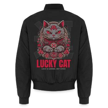 Lucky Cat Glückskatze Maneki Neko Rot - Unisex Bomberjacke - Schwarz - Hinten - AI Model Male 185 light (185cm)