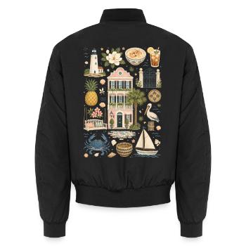 Charleston | Southern, Coast & Charm - Unisex Bomber Jacket - black - Back - AI Model Male 185 light (185cm)