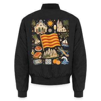 Catalonia | Gaudí, Coast & Pleasure - Unisex Bomber Jacket - black - Back - AI Model Male 185 light (185cm)