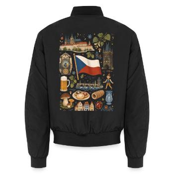 Czech Republic | Prague, Beer & Bohemia - Unisex Bomber Jacket - black - Back - AI Model Male 185 light (185cm)