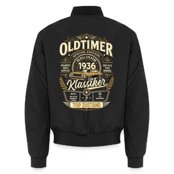 90. Geburtstag Geschenk Mann Vintage Oldtimer 1936 - Unisex Bomberjacke - Schwarz - Hinten - AI Model Male 185 light (185cm)