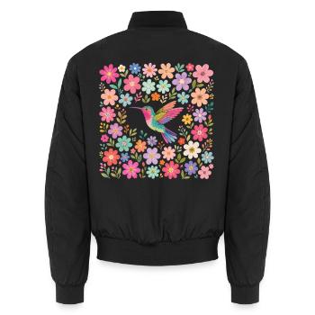 Hummingbird Flowers Bird Watcher - Unisex Bomber Jacket - black - Back - AI Model Male 185 light (185cm)