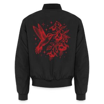 Hummingbird Flowers Bird Watcher - Unisex Bomber Jacket - black - Back - AI Model Male 185 light (185cm)