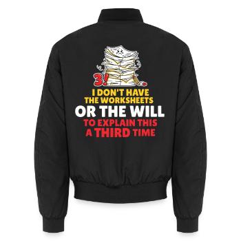 Stacked Worksheets Defiance - Unisex Bomber Jacket - black - Back - AI Model Male 185 light (185cm)