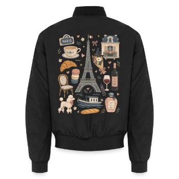 Paris | Eiffelturm, Café & Romantik - Unisex Bomberjacke - Schwarz - Hinten - AI Model Male 185 light (185cm)