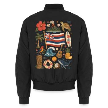 Hawaii | Aloha, surfing & island happiness - Unisex Bomber Jacket - black - Back - AI Model Male 185 light (185cm)