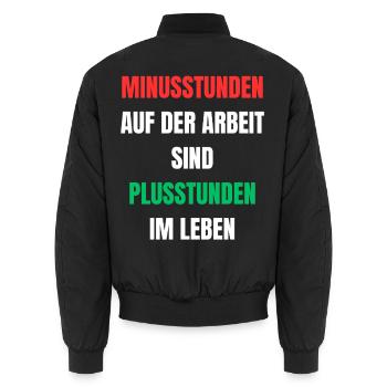 Minusstunden Arbeit Plusstunden Leben - Unisex Bomberjacke - Schwarz - Hinten - AI Model Male 185 light (185cm)