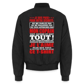 Copine Couple Cadeau humour personnalisé - Bomber unisexe - noir - Dos - AI Model Male 185 light (185cm)